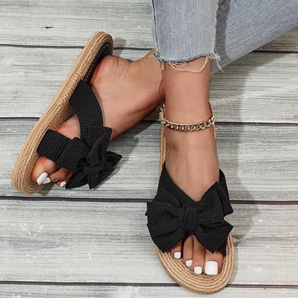 Women's rhinestone bow flat sandals